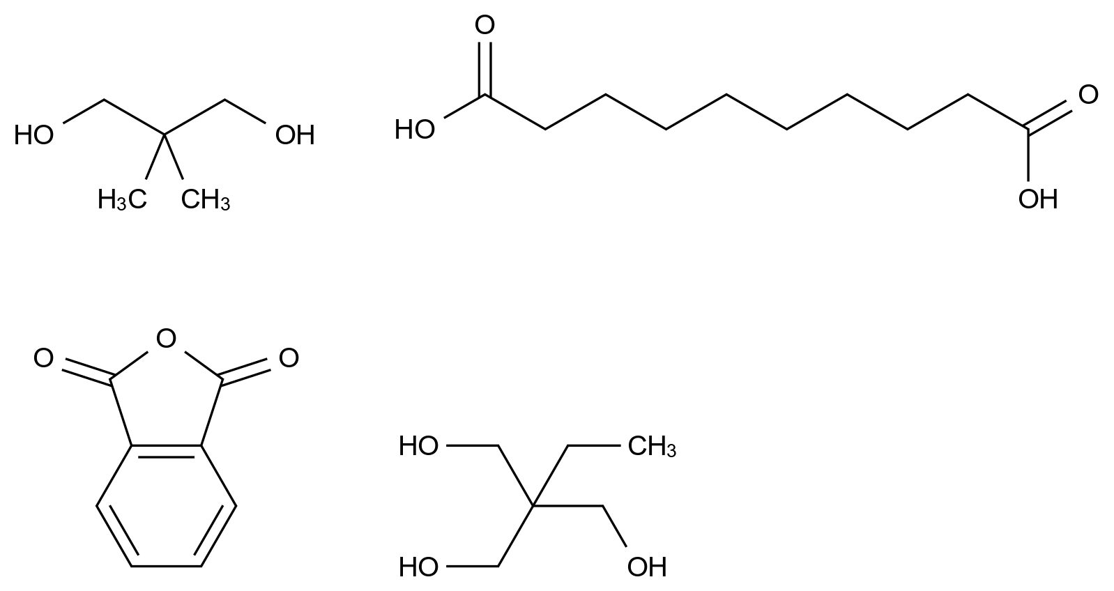  Decanedioic acid, polymer with 2,2-dimethyl-1,3-propanediol, 2-ethyl-2-(hydroxymethyl)-1,3-propanediol and 1,3-isobenzofurandione CAS 68797-55-7 结构式 Chemical Structure