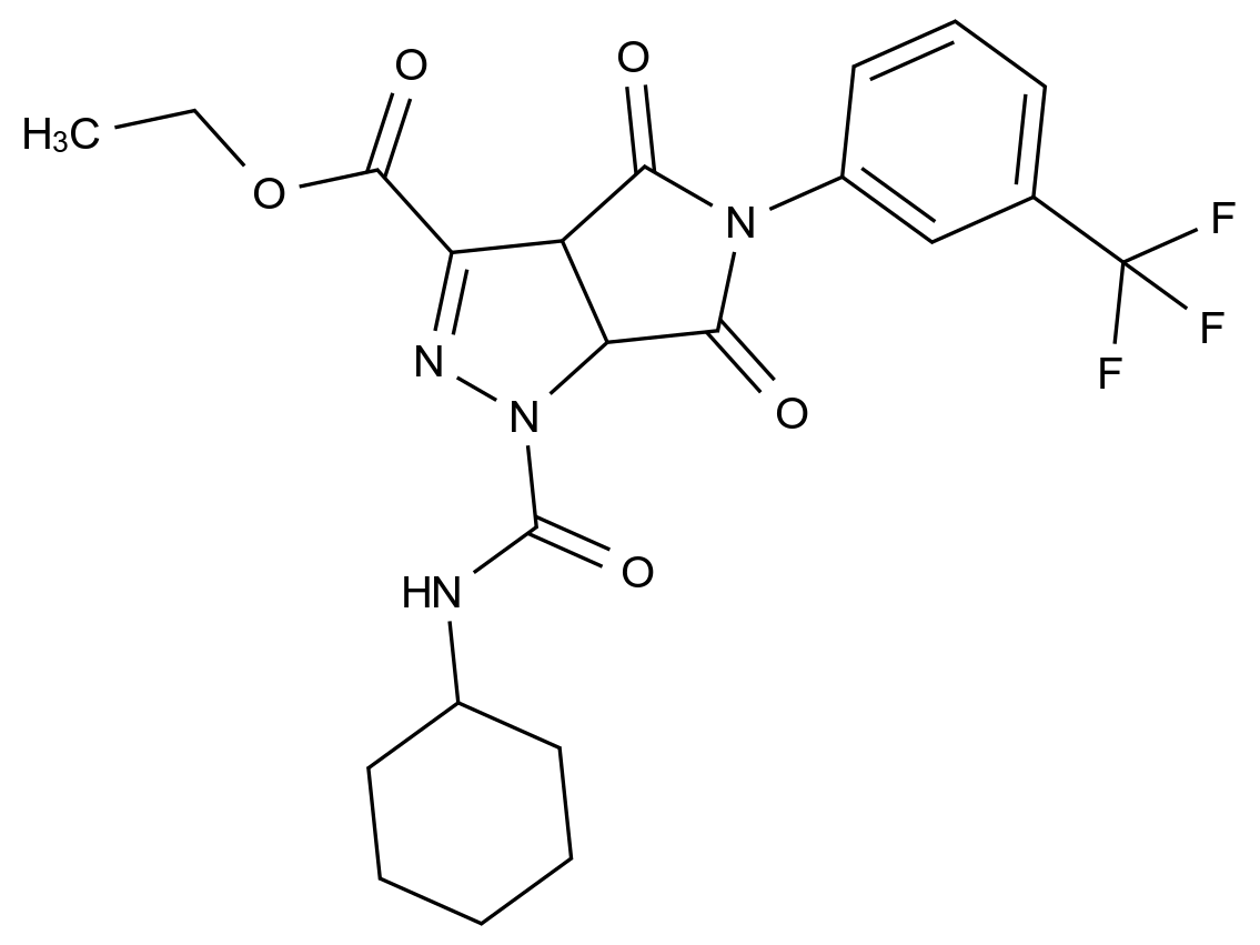  Ethyl 1-(cyclohexylcarbamoyl)-4,6-dioxo-5-[3-(trifluoromethyl)phenyl]-1H,3aH,4H,5H,6H,6aH-pyrrolo[3,4-c]pyrazole-3-carboxylate CAS 318237-94-4 结构式 Chemical Structure
