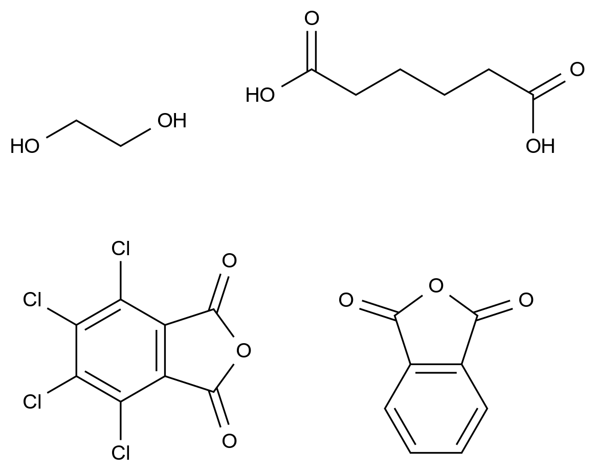  Hexanedioic acid, polymer with 1,2-ethanediol, 1,3-isobenzofurandione and 4,5,6,7-tetrachloro-1,3-isobenzofurandione CAS 61630-89-5 结构式 Chemical Structure