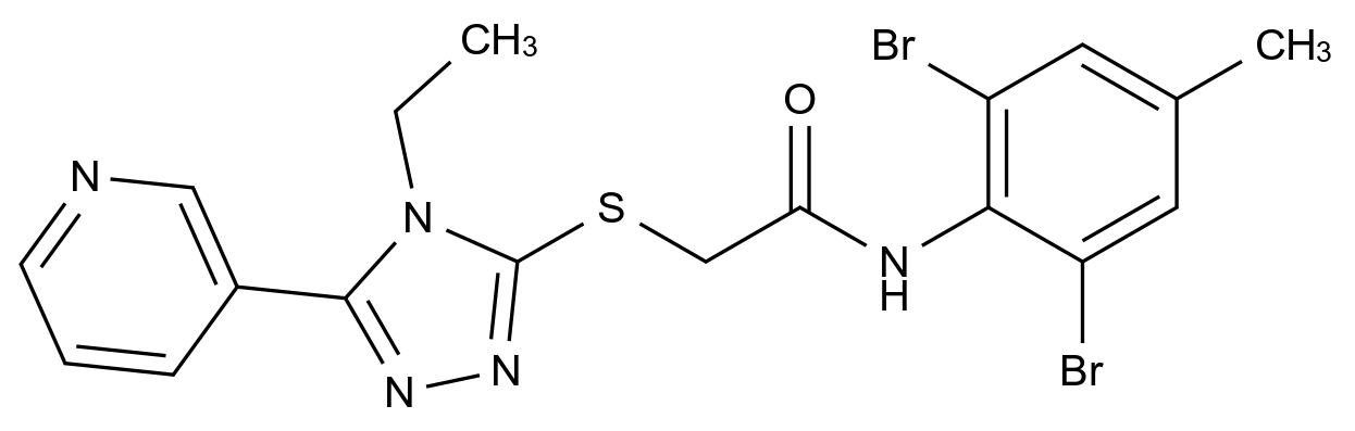  N-(2,6-Dibromo-4-methylphenyl)-2-((4-ethyl-5-(pyridin-3-yl)-4H-1,2,4-triazol-3-yl)thio)acetamide CAS 585563-26-4 结构式 Chemical Structure