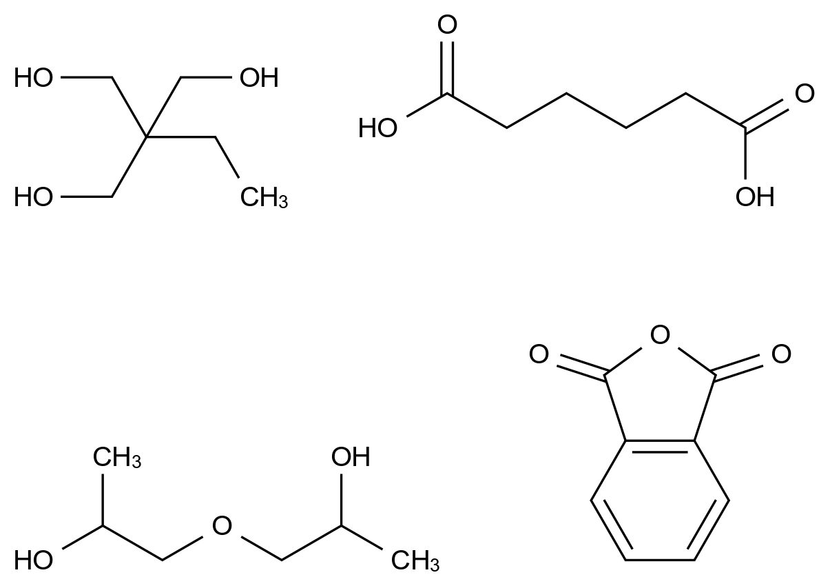 聚\ [三羟甲基丙烷/二（丙二醇）- <I> alt </I>- 己二酸/邻苯二甲酸酐] , 多元醇 68133-07-3
Hexanedioic acid, polymer with 2-ethyl-2-(hydroxymethyl)-1,3-propanediol, 1,3-isobenzofurandione and 1,1'-oxybis(2-propanol) CAS 68133-07-3 结构式 Chemical Structure