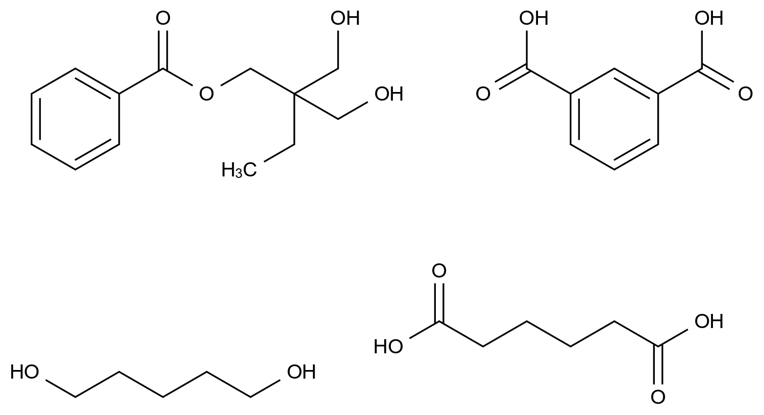  1,3-Benzenedicarboxylic acid, polymer with 2-ethyl-2-(hydroxymethyl)-1,3-propanediol, hexanedioic acid and 1,5-pentanediol, benzoate CAS 68856-22-4 结构式 Chemical Structure