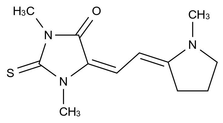 CAS No.:2445-60-5,1,3-Dimethyl-5-[2-(1-methyl-2-pyrrolidinylidene)ethylidene]-2-thiohydantoin
