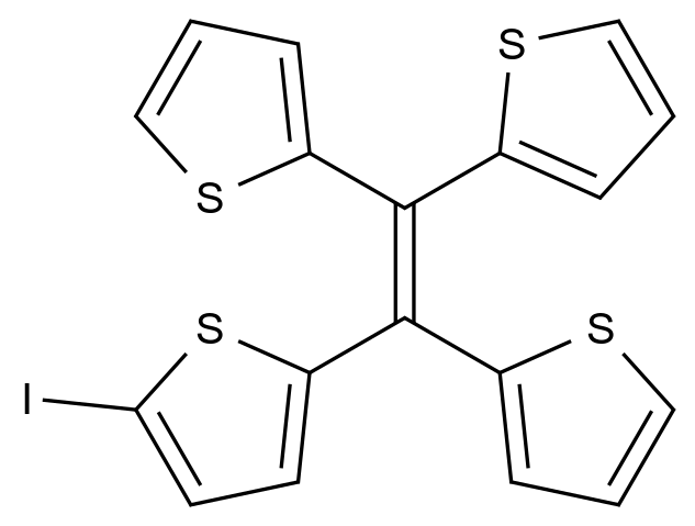  2,2',2''-(2-(5-Iodothiophen-2-yl)ethene-1,1,2-triyl)trithiophene CAS 656231-99-1 结构式 Chemical Structure