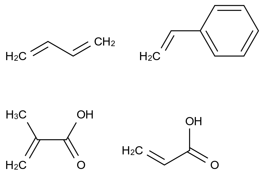  2-Propenoic acid, 2-methyl-, polymer with 1,3-butadiene, ethenylbenzene and 2-propenoic acid CAS 26603-97-4 结构式 Chemical Structure