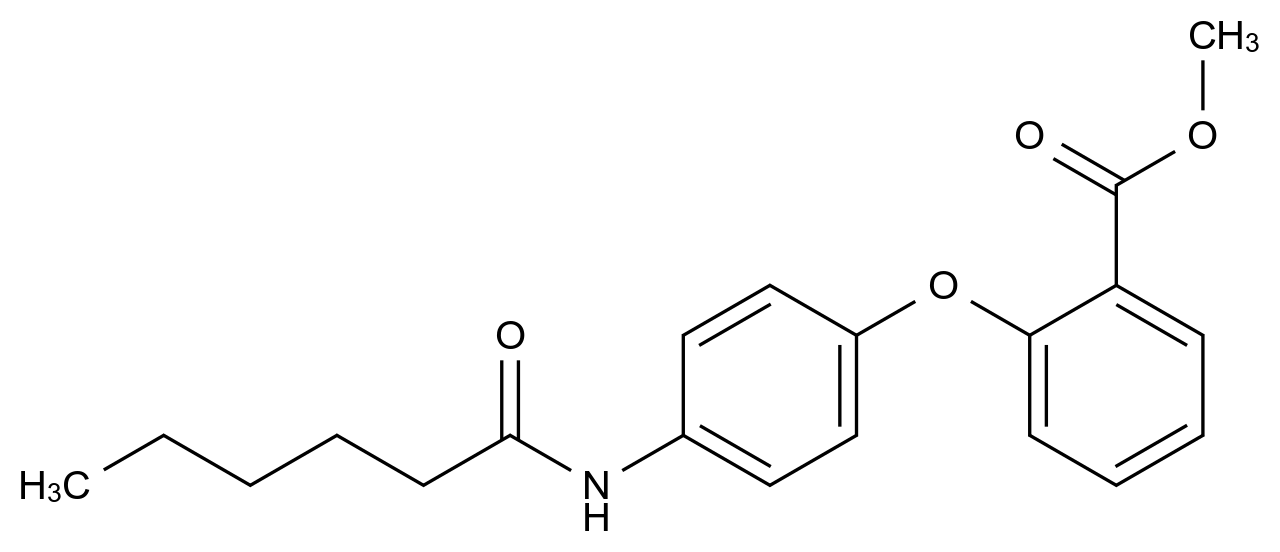 Methyl 2-(4-hexanamidophenoxy)benzoate CAS 866020-10-2 chemical structure