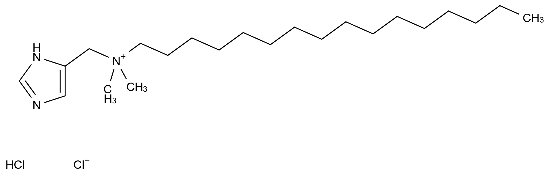 N-((1H-咪唑-5-基)甲基)-N,N-二甲基十六烷-1-铵氯化物盐酸盐 N-((1H-Imidazol-5-yl)methyl)-N,N-dimethylhexadecan-1-aminium chloride hydrochloride CAS 55487-94-0 结构式 Chemical Structure