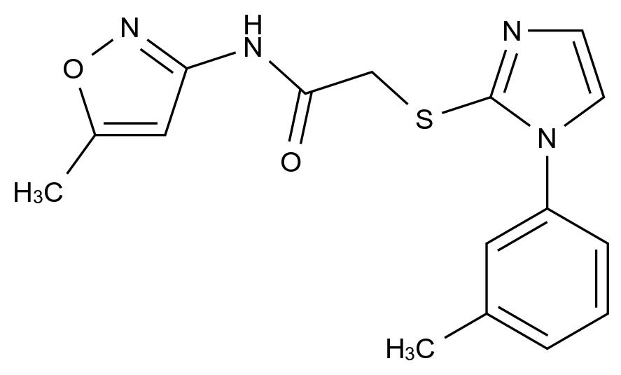  N-(5-Methylisoxazol-3-yl)-2-((1-(m-tolyl)-1H-imidazol-2-yl)thio)acetamide CAS 851131-20-9 结构式 Chemical Structure