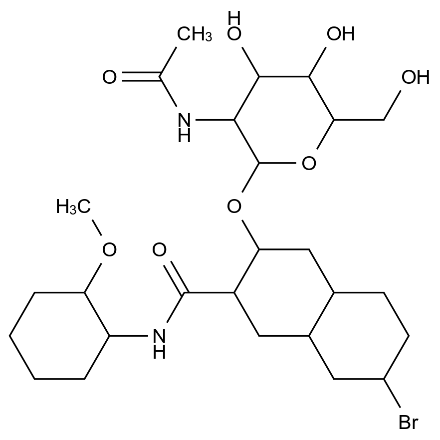 Naphthol AS-BI N-acetyl-β-<SC>D</SC>-glucosaminide 3-[3-acetamido-6-(hydroxymethyl)-4,5-bis(oxidanyl)oxan-2-yl]oxy-7-bromanyl-N-(2-methoxyphenyl)naphthalene-2-carboxamide
3-[[3-acetamido-4,5-dihydroxy-6-(hydroxymethyl)-2-oxanyl]oxy]-7-bromo-N-(2-methoxyphenyl)-2-naphthalenecarboxamide
3395-37-7
A822017 CAS 3395-37-7 结构式 Chemical Structure