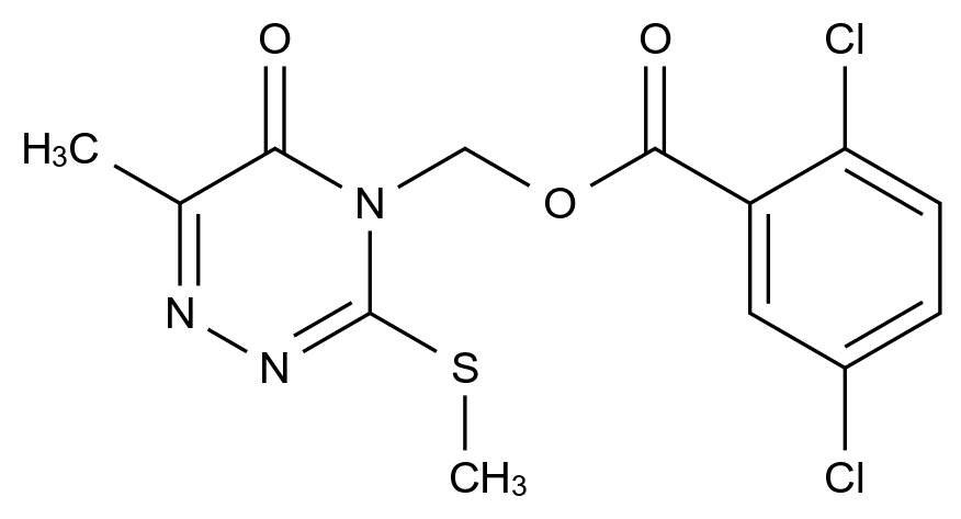  (6-Methyl-3-(methylthio)-5-oxo-1,2,4-triazin-4(5H)-yl)methyl 2,5-dichlorobenzoate CAS 877642-96-1 结构式 Chemical Structure