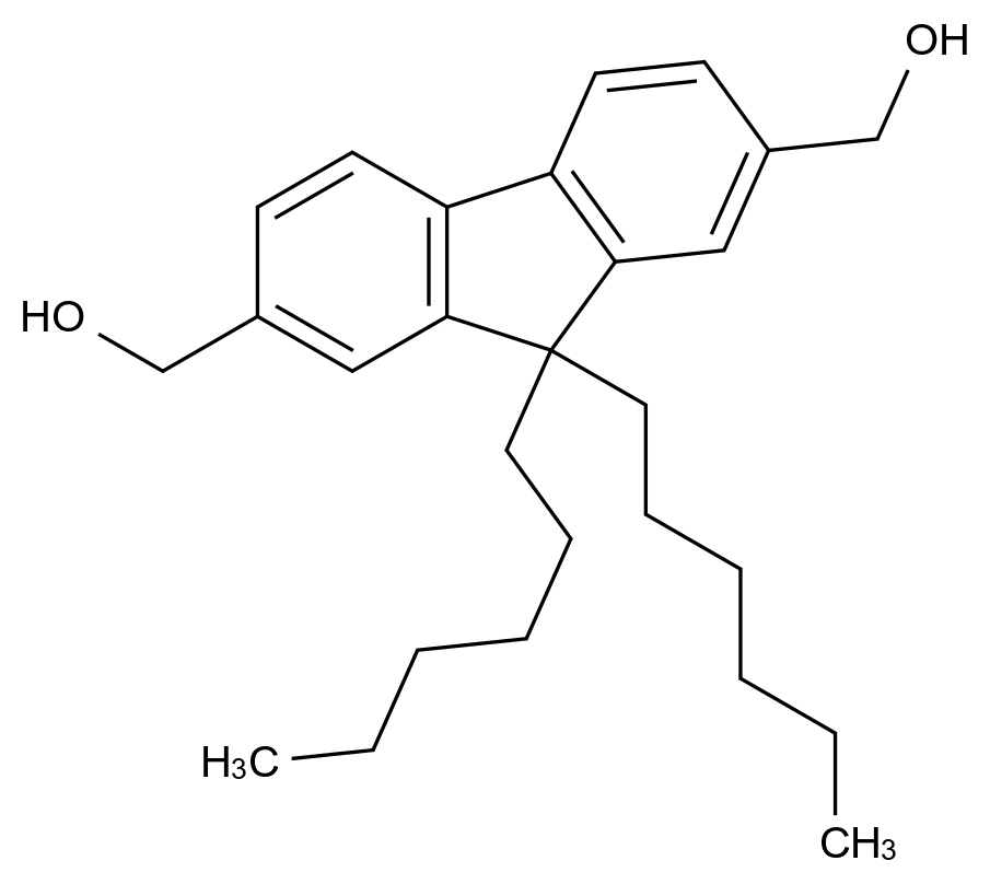  (9,9-Dihexyl-9H-fluorene-2,7-diyl)dimethanol CAS 295796-56-4 结构式 Chemical Structure