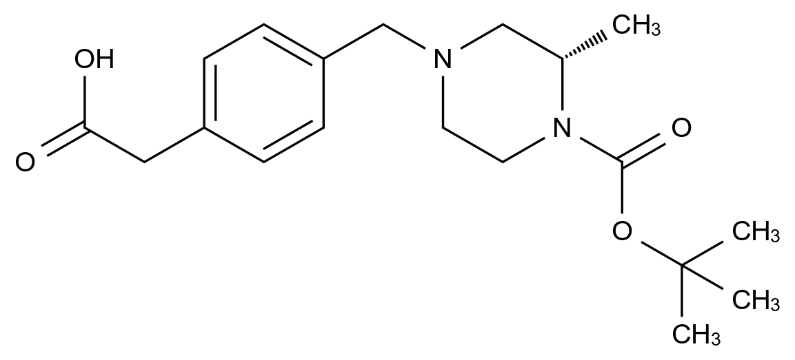  (S)-2-(4-((4-(tert-Butoxycarbonyl)-3-methylpiperazin-1-yl)methyl)phenyl)acetic acid CAS 923565-73-5 结构式 Chemical Structure