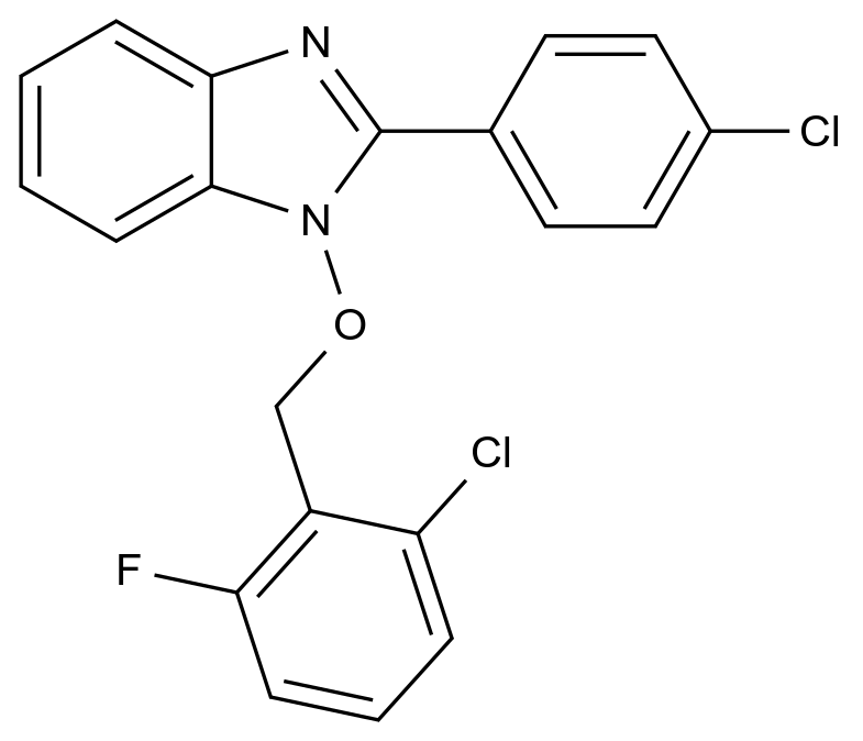  1-((2-Chloro-6-fluorobenzyl)oxy)-2-(4-chlorophenyl)-1H-benzo[d]imidazole CAS 338791-32-5 结构式 Chemical Structure