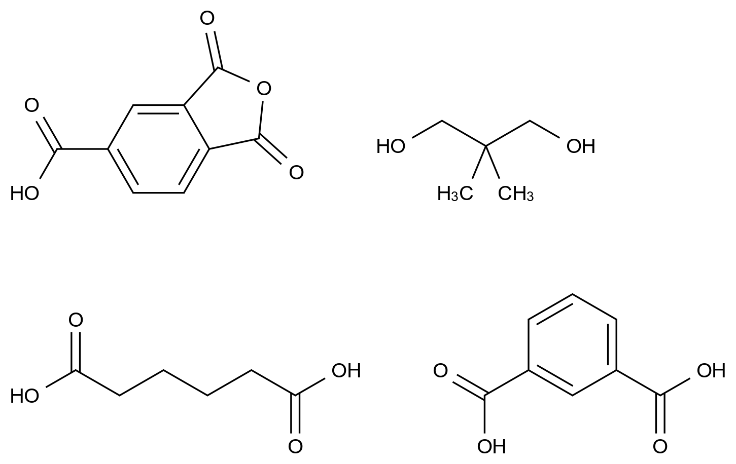  1,3-Benzenedicarboxylic acid, polymer with 1,3-dihydro-1,3-dioxo-5-isobenzofurancarboxylic acid, 2,2-dimethyl-1,3-propanediol and hexanedioic acid CAS 26141-03-7 结构式 Chemical Structure