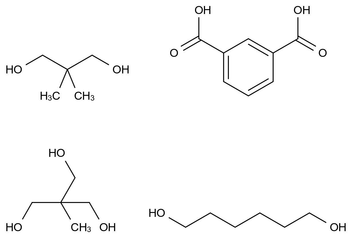  1,3-Benzenedicarboxylic acid, polymer with 2,2-dimethyl-1,3-propanediol, 1,6-hexanediol and 2-(hydroxymethyl)-2-methyl-1,3-propanediol CAS 76649-31-5 结构式 Chemical Structure