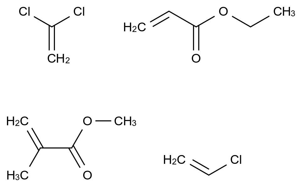  2-Propenoic acid, 2-methyl-, methyl ester, polymer with chloroethene, 1,1-dichloroethene and ethyl 2-propenoate CAS 25750-24-7 结构式 Chemical Structure