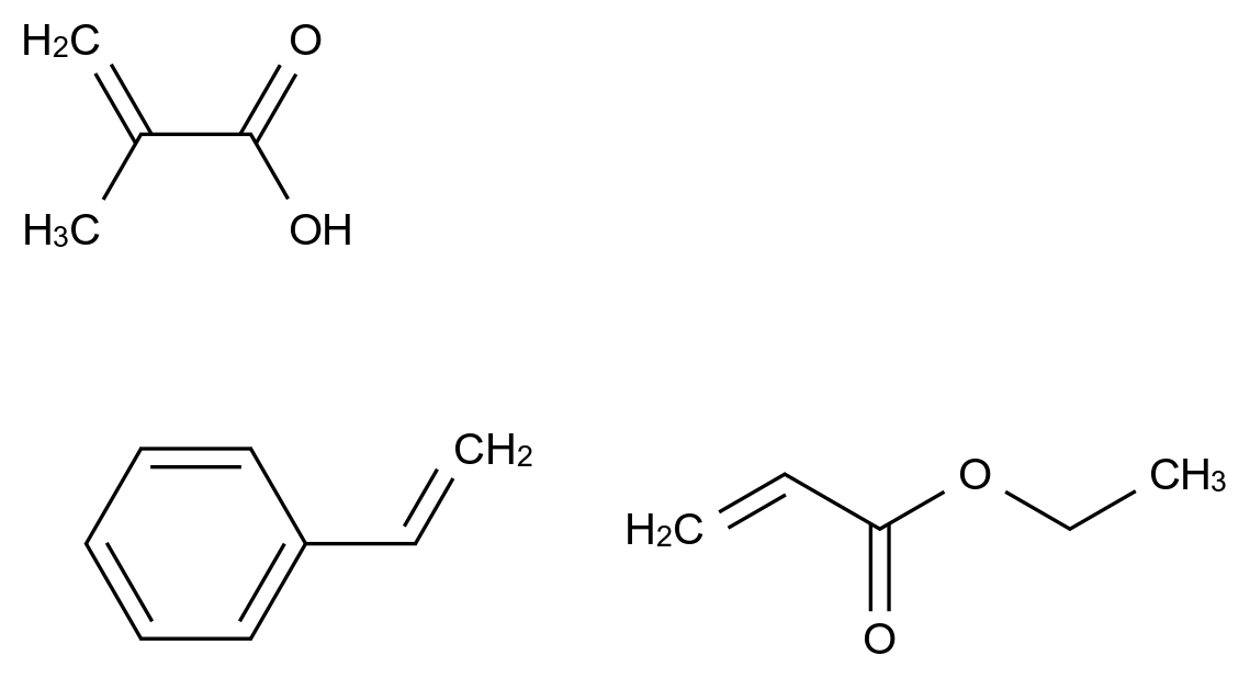  2-Propenoic acid, 2-methyl-, polymer with ethenylbenzene and ethyl 2-propenoate CAS 25035-68-1 结构式 Chemical Structure