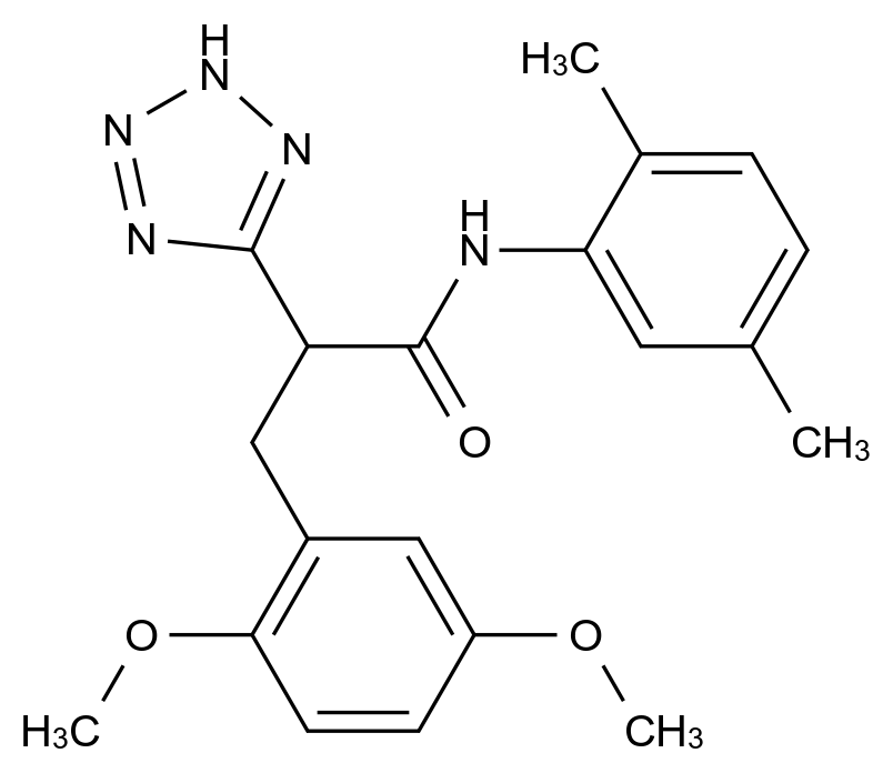  3-(2,5-Dimethoxyphenyl)-N-(2,5-dimethylphenyl)-2-(2H-1,2,3,4-tetrazol-5-yl)propanamide CAS 483995-28-4 结构式 Chemical Structure