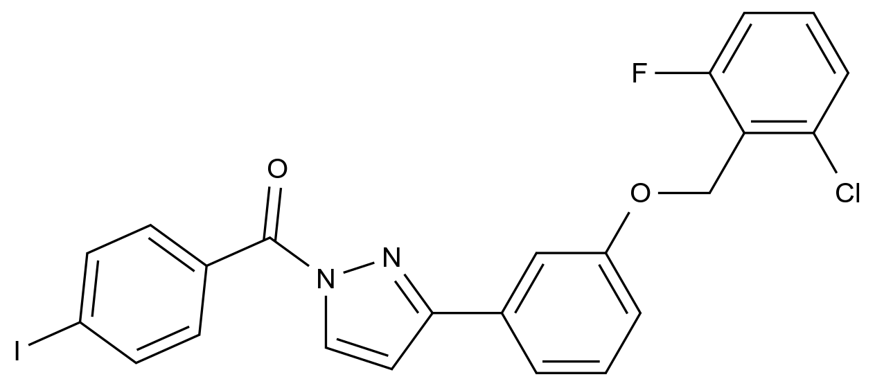  3-{3-[(2-chloro-6-fluorophenyl)methoxy]phenyl}-1-(4-iodobenzoyl)-1H-pyrazole CAS 477711-68-5 结构式 Chemical Structure