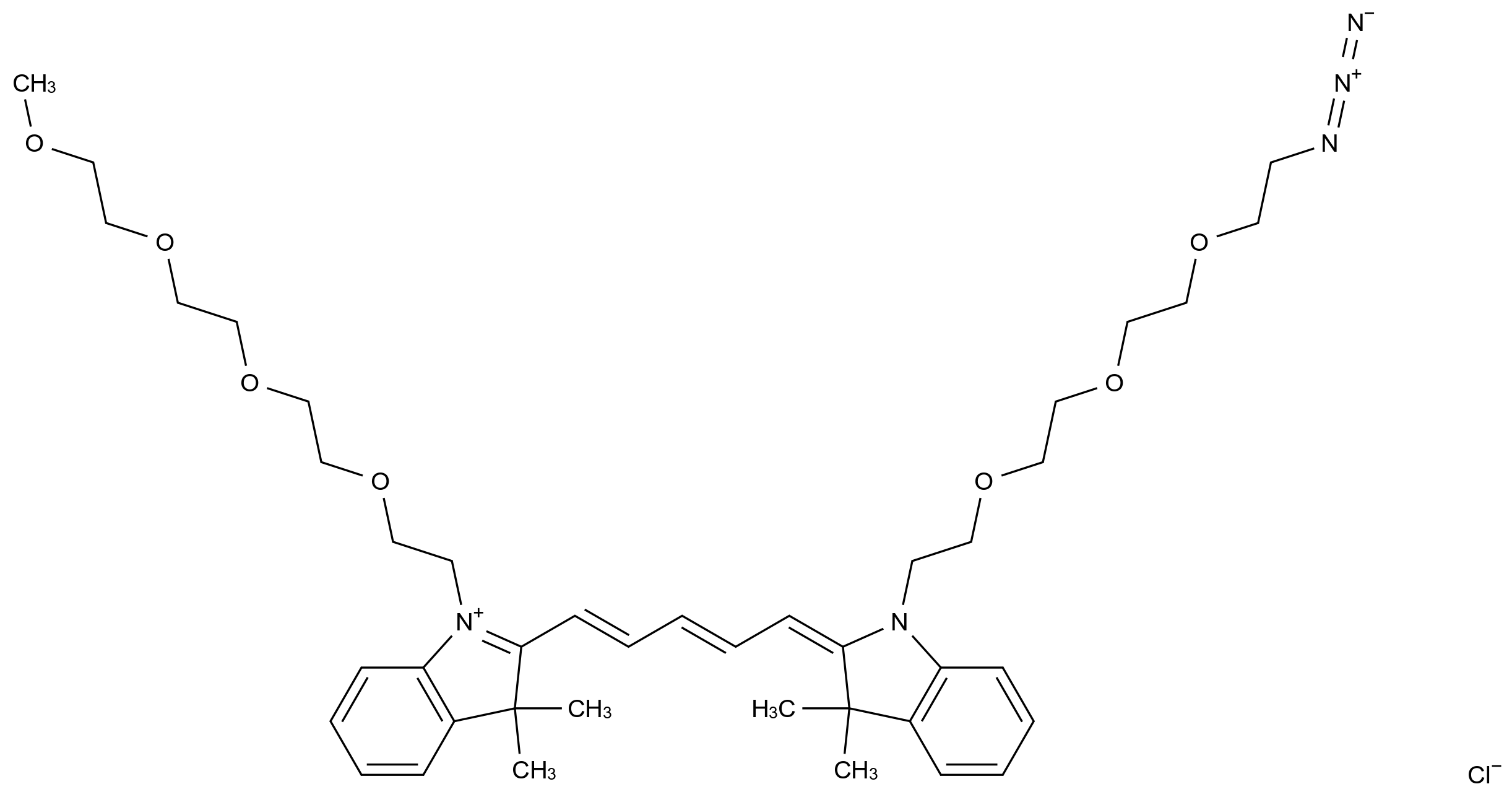  N-(m-PEG4)-N'-(azide-PEG3)-Cy5 CAS 2107273-02-7 结构式 Chemical Structure