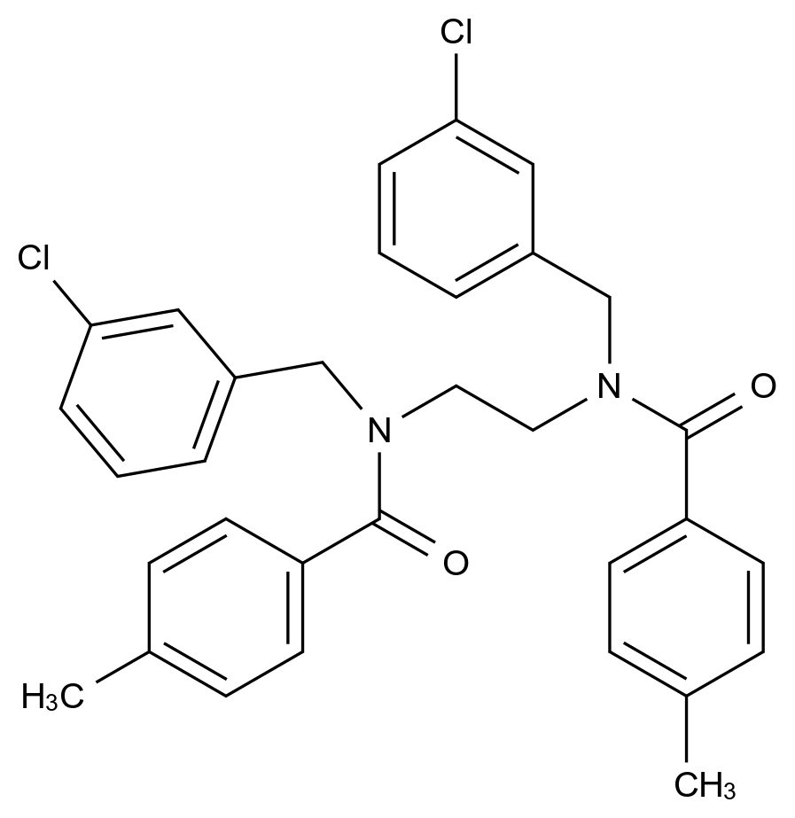  N-[(3-Chlorophenyl)methyl]-N-(2-{N-[(3-chlorophenyl)methyl]-1-(4-methylphenyl)formamido}ethyl)-4-methylbenzamide CAS 338775-04-5 结构式 Chemical Structure