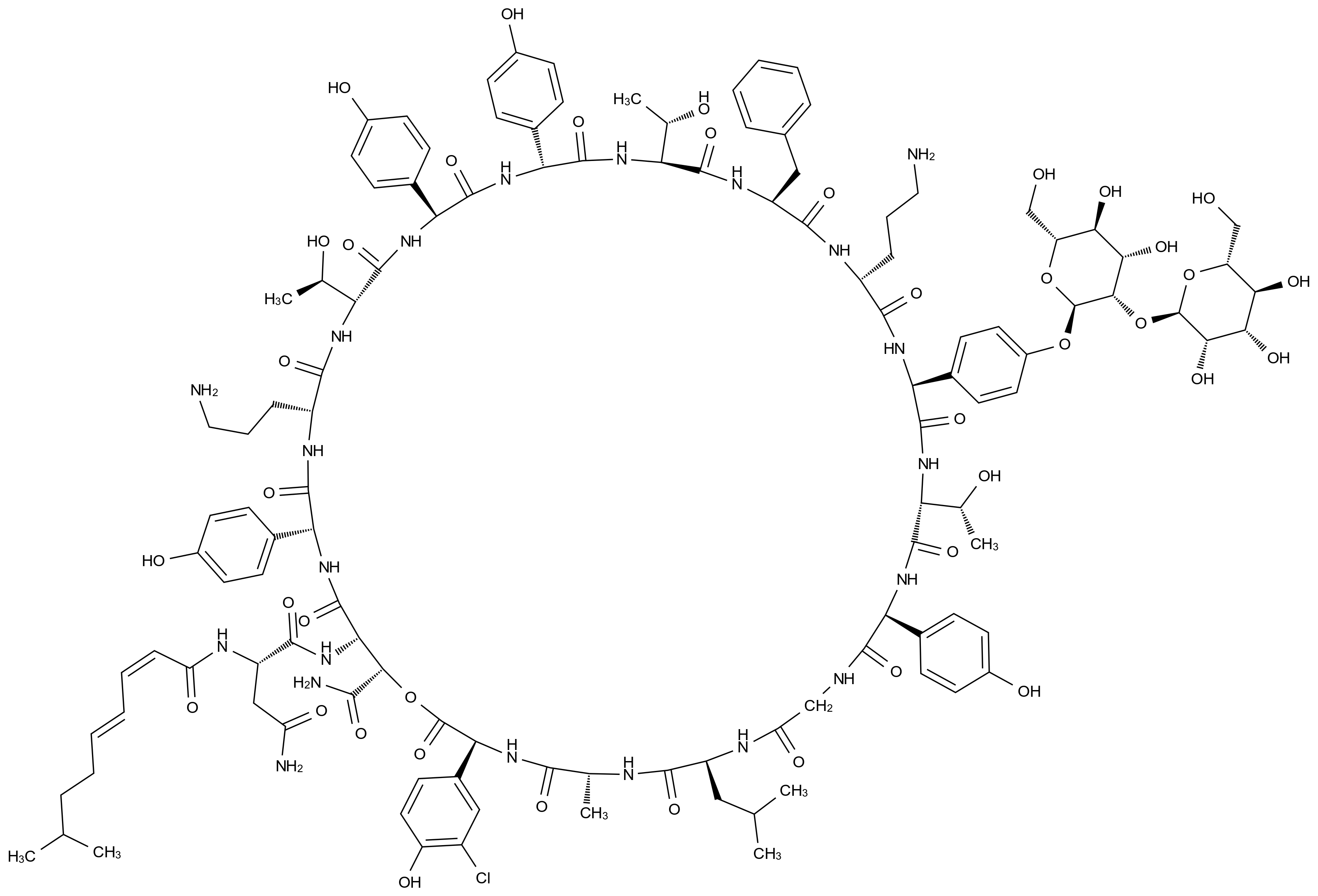 81988-89-8
UH11FDQ454
Ramoplanin A(sub 3)
Ramoplanin A3
(S)-2-(3-Chloro-4-hydroxyphenyl)-N-(N(sup 2)-((2Z,4Z)-8-methyl-2,4-nonadienoyl)-(S)-asparaginyl-(2S,3S)-3-hydroxyasparaginyl-(R)-2-(p-hydroxyphenyl)glycyl-(R)-ornithyl-(2R,3R)-allothreonyl-2-(p-hydroxyphenyl)glycyl-2-(p-hydroxyphenyl)glycyl-(2S,3S)-allothreonyl-(S)-phenylalanyl-(R)-ornithyl-(S)-2-(p-((2-O-alpha-D-mannopyranosyl-alpha-D-mannopyranosyl)oxy)phenyl)glycyl-(2R,3R)-allothreonyl-(S)-2-(p-hydroxyphenyl)glycylglycyl-(S)-leucyl-(R)-alanyl)glycine psi1-lactone
Ramoplanin A 1 (peptide moiety), 1-(N(sup 2)-methyl-1-oxo-2,4-nonadienyl)-L-asparagine)-11-(L-2-(4-((2-O-alpha-D-mannopyranosyl-alpha-D-mannopyranosyl)oxy)phenyl)glycine)-, (Z,Z)-
UNII-UH11FDQ454 CAS 81988-89-8 结构式 Chemical Structure