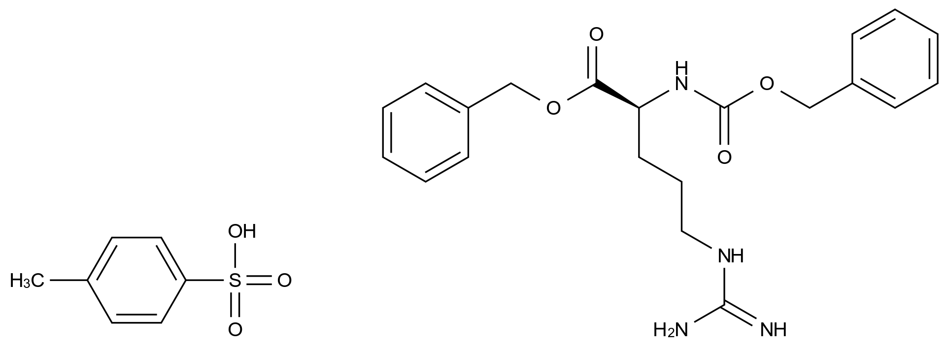 (S)-2-(((苄氧基)羰基)氨基)-5-胍基戊酸苄酯 对甲苯磺酸盐 (S)-Benzyl 2-(((benzyloxy)carbonyl)amino)-5-guanidinopentanoate 4-methylbenzenesulfonate CAS 649767-16-8 结构式 Chemical Structure