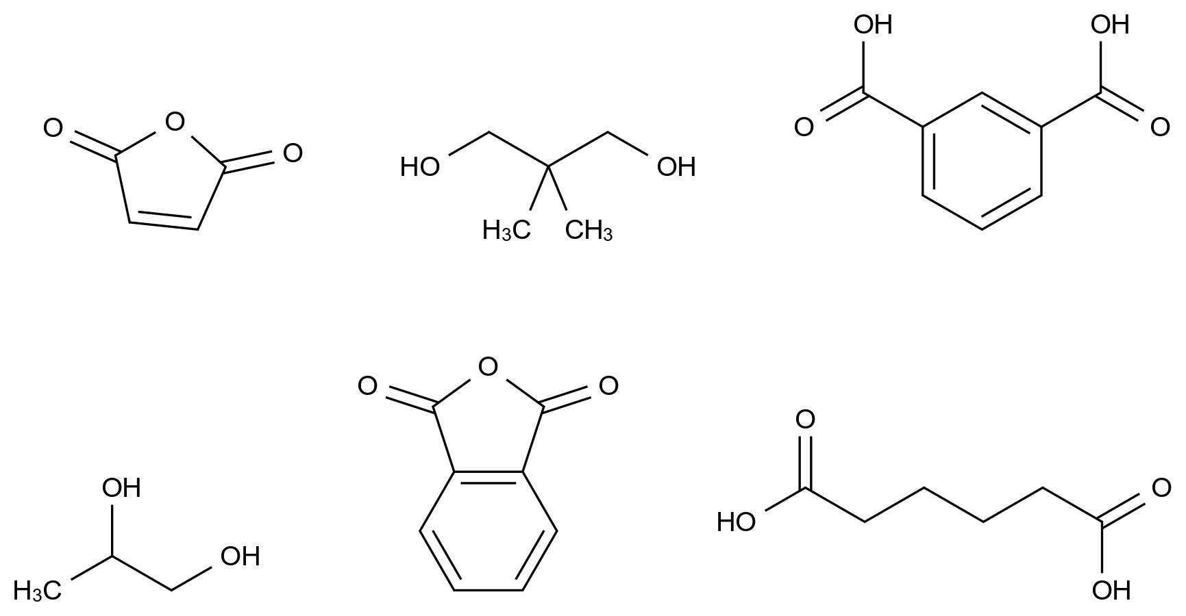  1,3-Benzenedicarboxylic acid, polymer with 2,2-dimethyl-1,3-propanediol, 2,5-furandione, hexanedioic acid, 1,3-isobenzofurandione and 1,2-propanediol CAS 67859-36-3 结构式 Chemical Structure