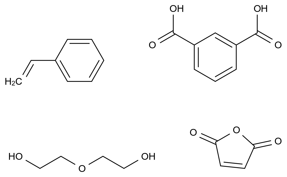 1,3-Benzenedicarboxylic acid, polymer with ethenylbenzene, 2,5-furandione and 2,2'-oxybis[ethanol] CAS 35464-56-3 chemical structure