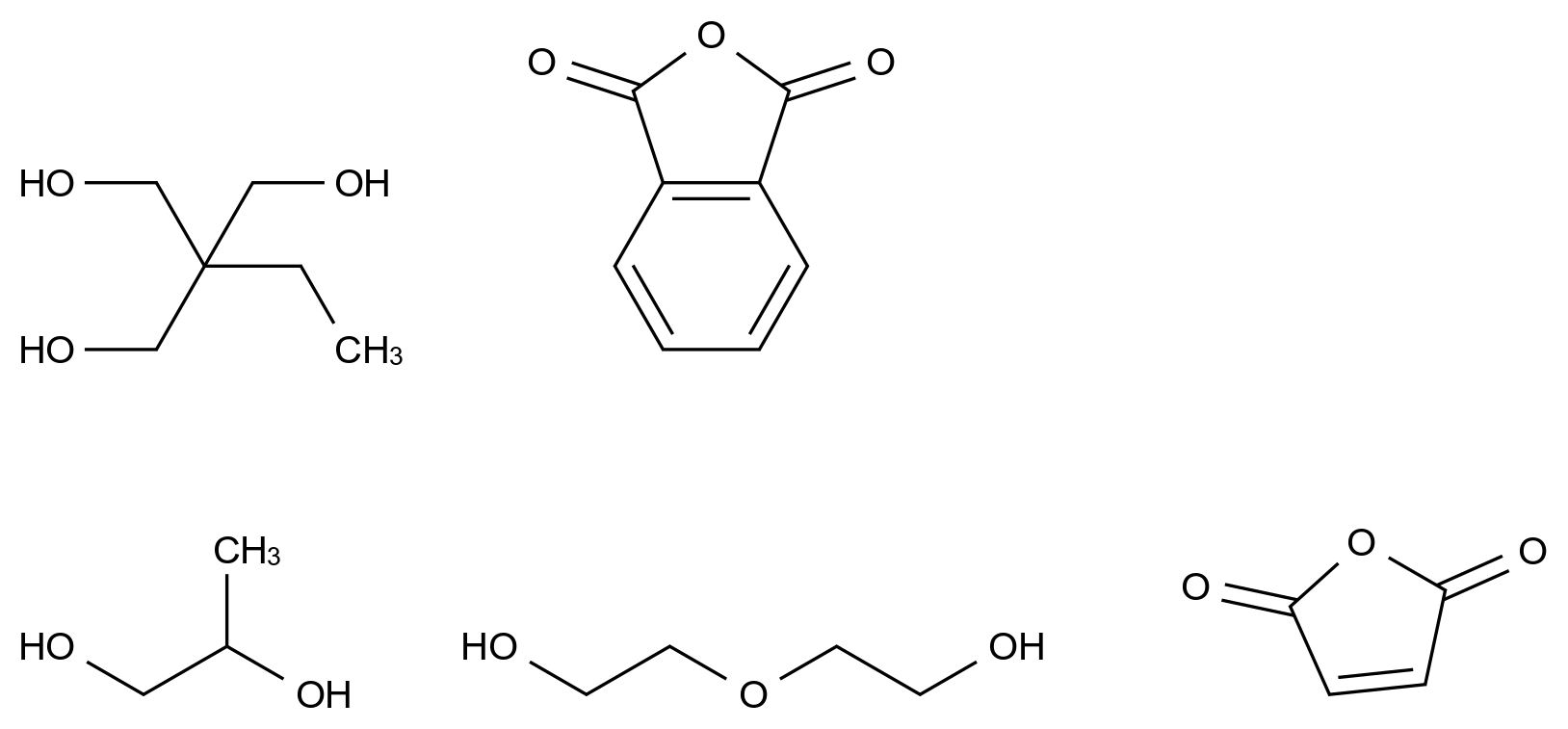  1,3-Isobenzofurandione, polymer with 2-ethyl-2-(hydroxymethyl)-1,3-propanediol, 2,5-furandione, 2,2'-oxybis[ethanol] and 1,2-propanediol CAS 65588-77-4 结构式 Chemical Structure