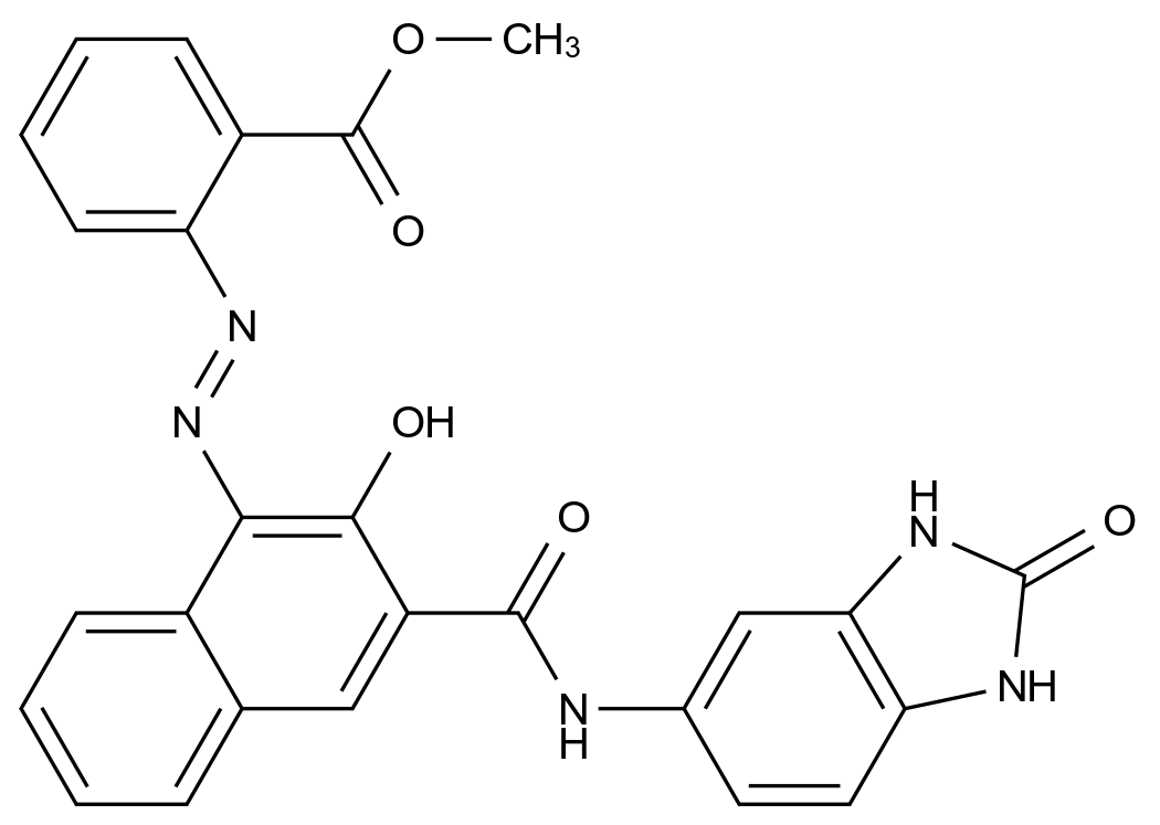 2-((3-(((2,3-Dihydro-2-oxo-1H-benzimidazol-5-yl)amino)-carbonyl)-2-hydroxy-1-naphthalenyl)-azo)-benzoicacid methylester CAS 6985-92-8 chemical structure