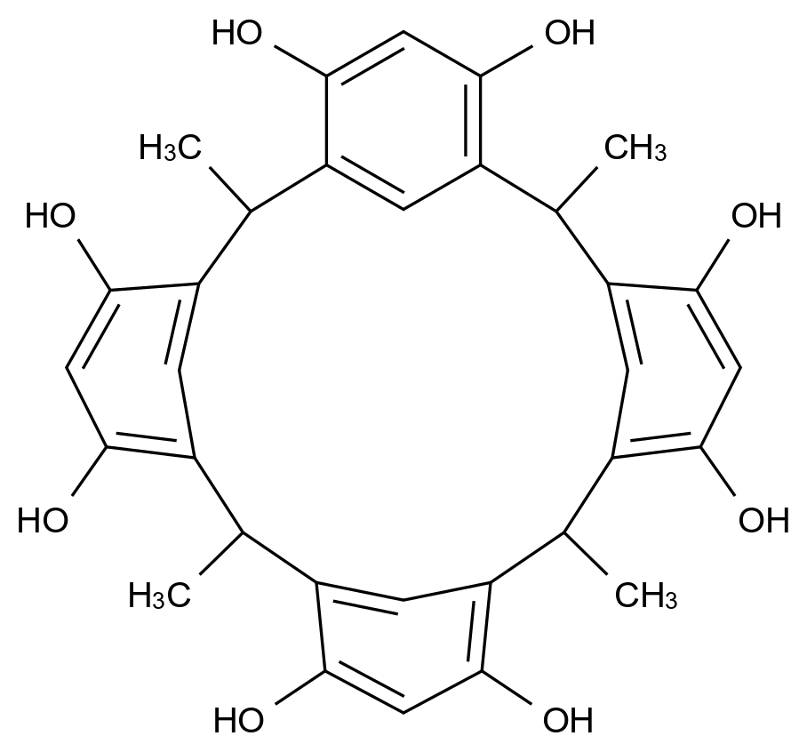  2,4,6,8-Tetramethyl-1,3,5,7(1,3)-tetrabenzenacyclooctaphan-1(4),1(6),3(4),3(6),5(4),5(6),7(4),7(6)-octaol CAS 65338-98-9 结构式 Chemical Structure