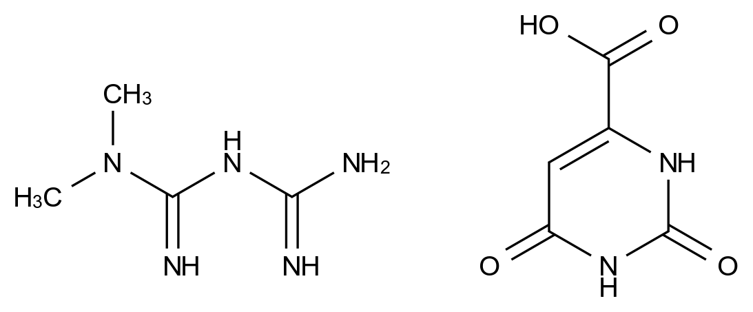 CAS No.:58840-24-7,2,6-Dioxo-1,2,3,6-tetrahydropyrimidine-4-carboxylic acid compd. with N,N-dimethylimidodicarbonimidic diamide (1:1)