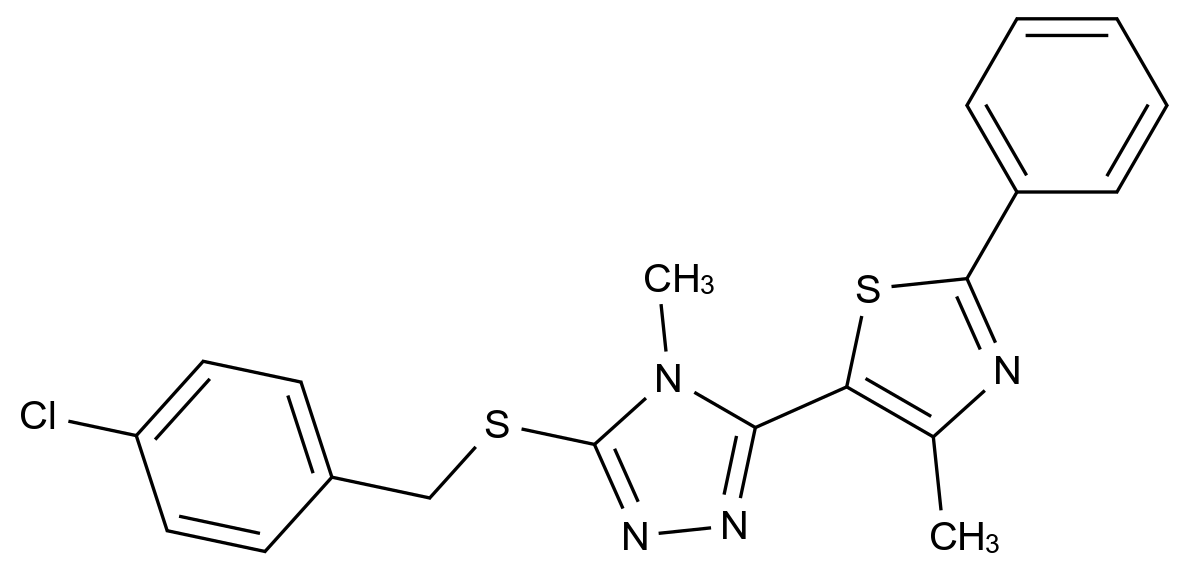  3-{[(4-chlorophenyl)methyl]sulfanyl}-4-methyl-5-(4-methyl-2-phenyl-1,3-thiazol-5-yl)-4H-1,2,4-triazole CAS 338760-21-7 结构式 Chemical Structure