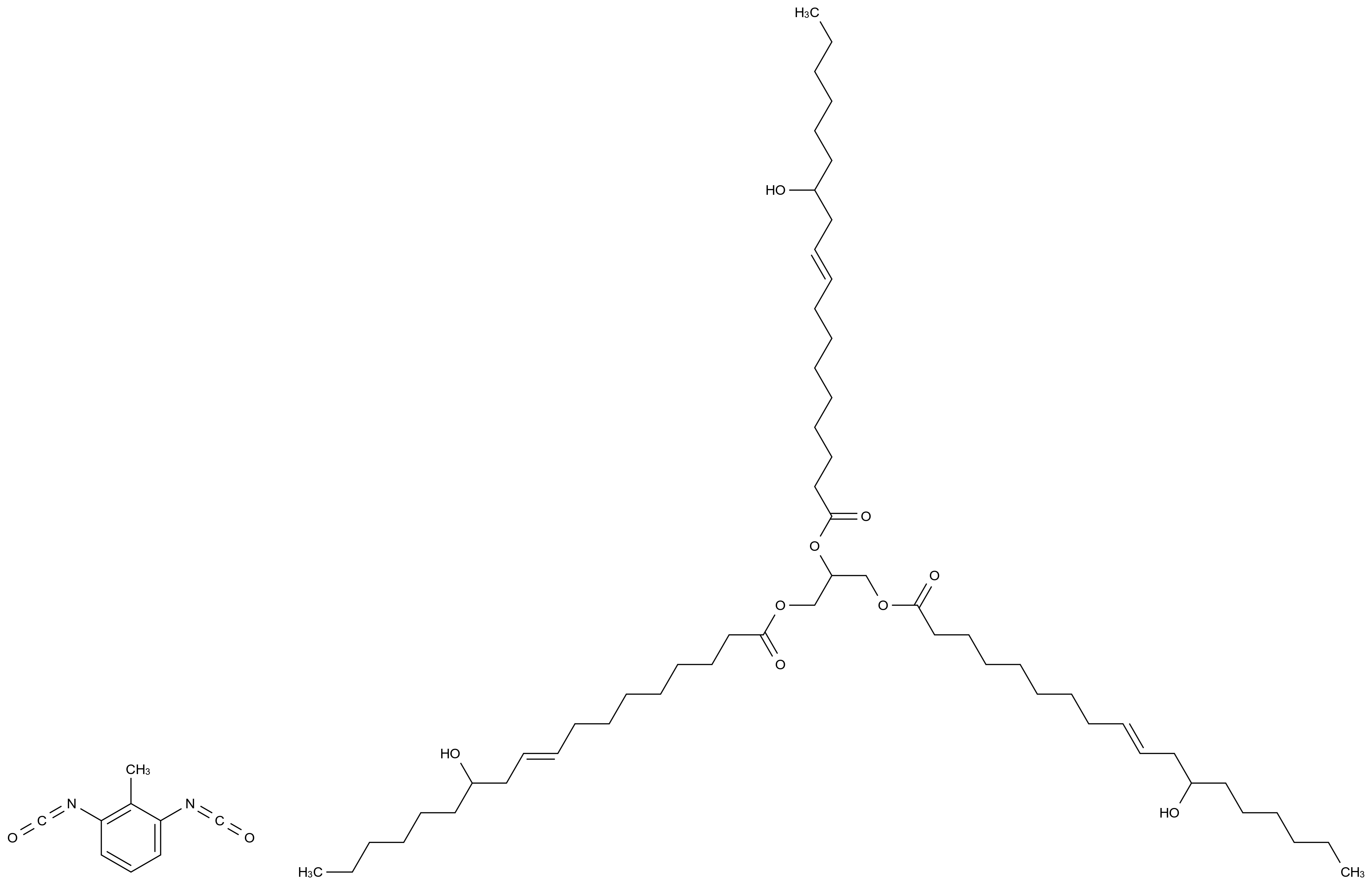  9-Octadecenoic acid, 12-hydroxy-, 1,1',1''-(1,2,3-propanetriyl) ester, (9Z,9'Z,9''Z,12R,12'R,12''R)-, polymer with 1,3-diisocyanatomethylbenzene CAS 68170-62-7 结构式 Chemical Structure