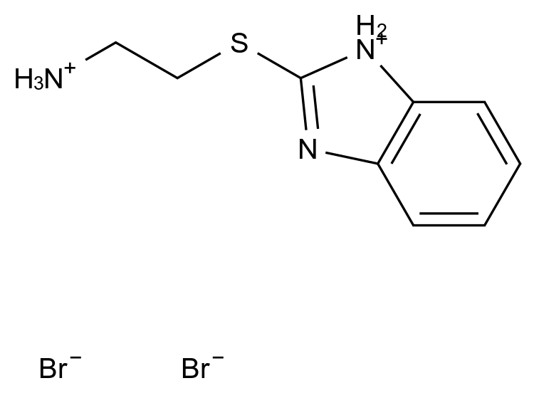  7673-88-3
Benzimidazole, 2-((2-aminoethyl)thio)-, dihydrobromide
2-(2-Aminoethylmercapto)benzimidazoline bromide hydrobromide
2-((2-Aminoethyl)thio)benzimidazole dihydrobromide CAS 7673-88-3 结构式 Chemical Structure