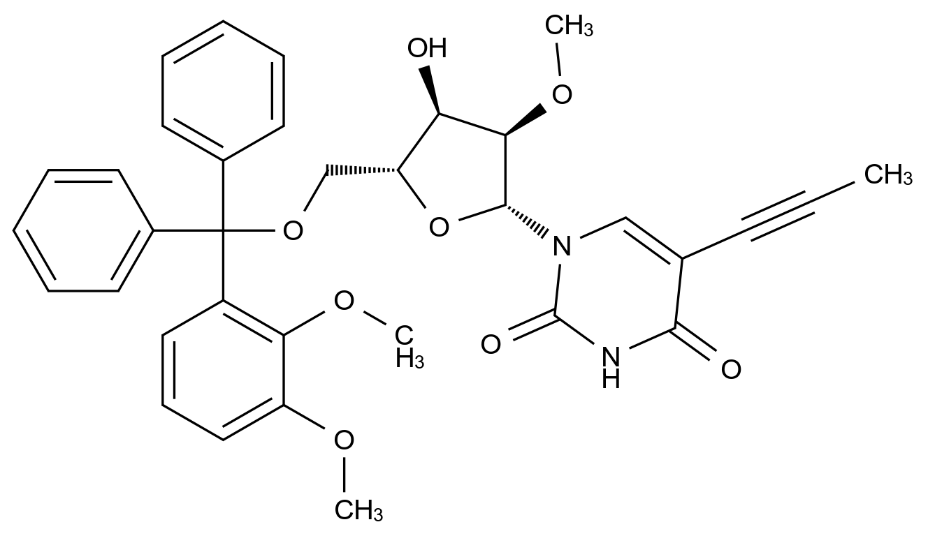 CAS No.:644962-77-6,1-((2R,3R,4R,5R)-5-((Bis(4-methoxyphenyl)(phenyl)methoxy)methyl)-4-hydroxy-3-methoxytetrahydrofuran-2-yl)-5-(prop-1-yn-1-yl)pyrimidine-2,4(1H,3H)-dione