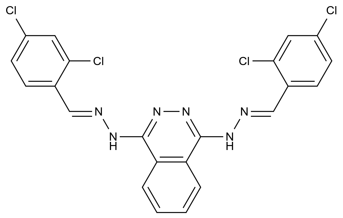 1,4-Bis(2-(2,4-dichlorobenzylidene)hydrazinyl)phthalazine CAS 27702-21-2 chemical structure
