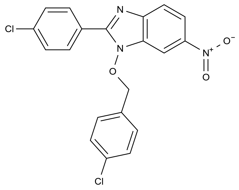  2-(4-Chlorophenyl)-1-[(4-chlorophenyl)methoxy]-6-nitro-1H-1,3-benzodiazole CAS 282523-42-6 结构式 Chemical Structure