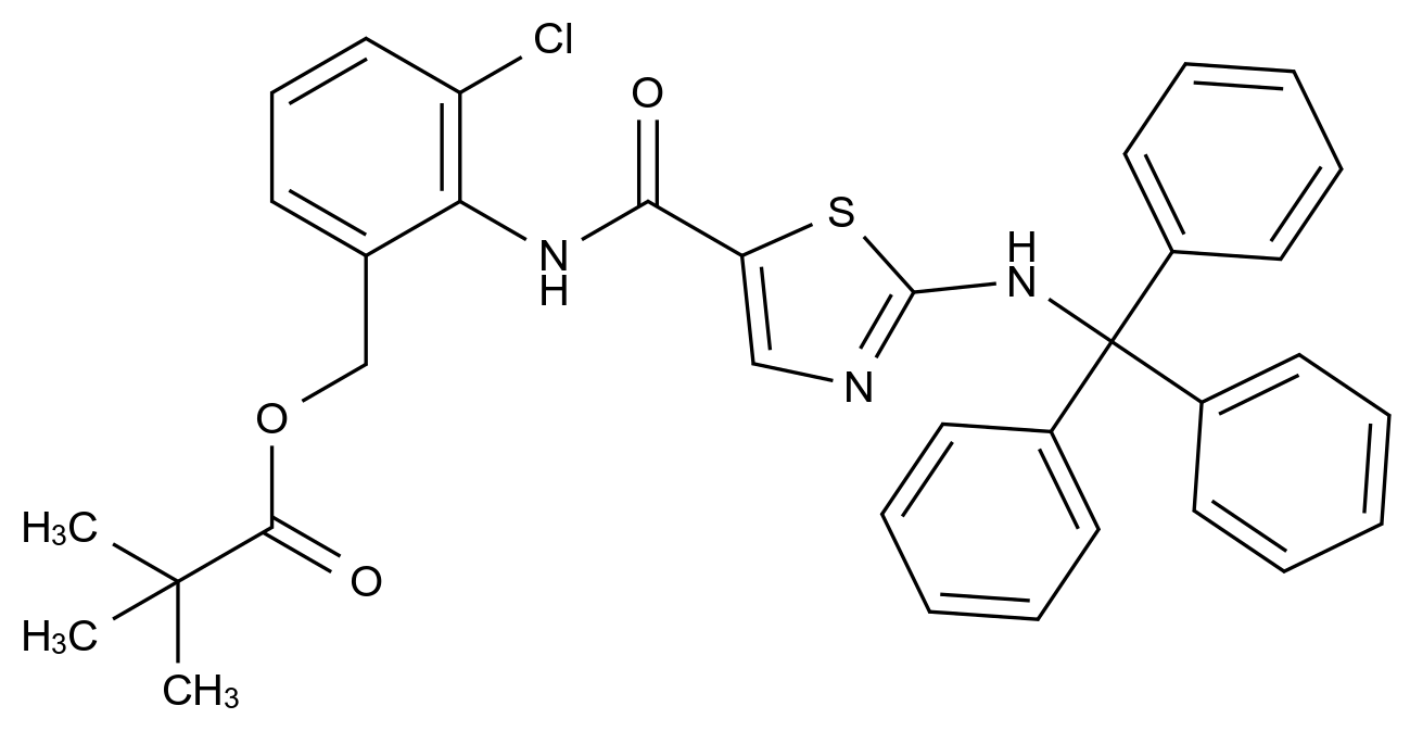  2,2-Dimethyl-propanoic Acid [3-Chloro-2-[[[2-[(triphenylmethyl)amino]-5-thiazolyl]carbonyl]amino]phenyl]methyl Ester CAS 910298-41-8 结构式 Chemical Structure