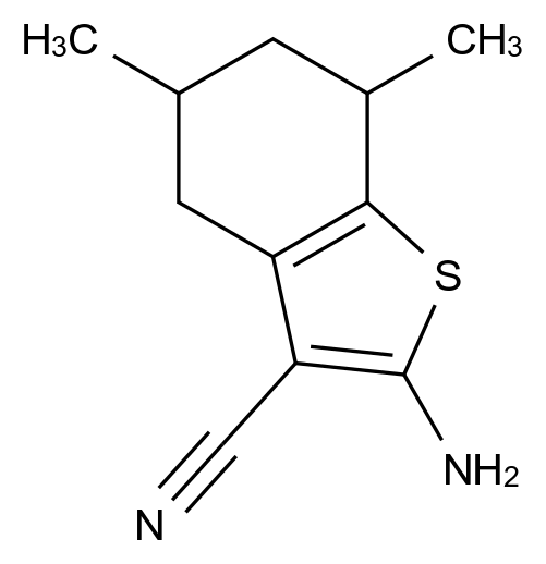 2-Amino-5,7-dimethyl-4,5,6,7-tetrahydro-1-benzothiophene-3-carbonitrile CAS 41543-76-4 chemical structure