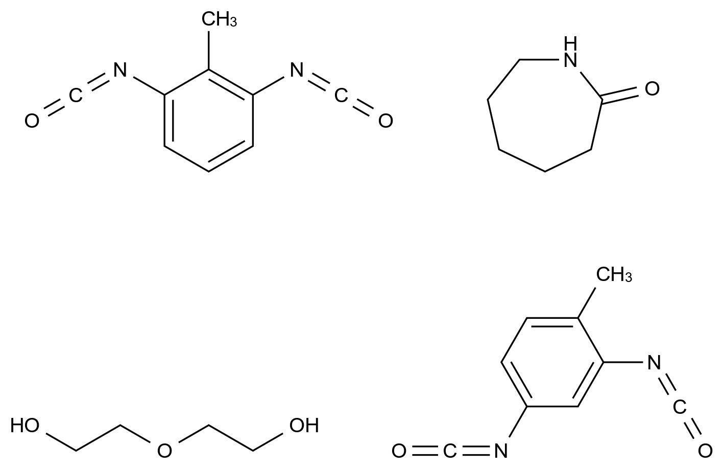 2H-Azepin-2-one, hexahydro-, polymer with 1,3-diisocyanato-2-methylbenzene, 2,4-diisocyanato-1-methylbenzene and 2,2'-oxybis[ethanol] CAS 71519-77-2 结构式 Chemical Structure