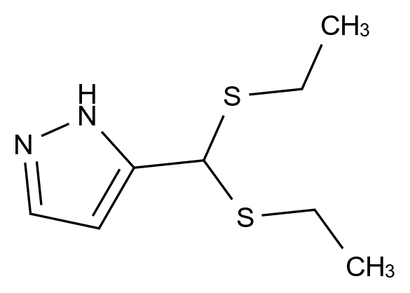 5-(Bis(ethylthio)methyl)-1H-pyrazole CAS 321998-90-7 结构式 Chemical Structure