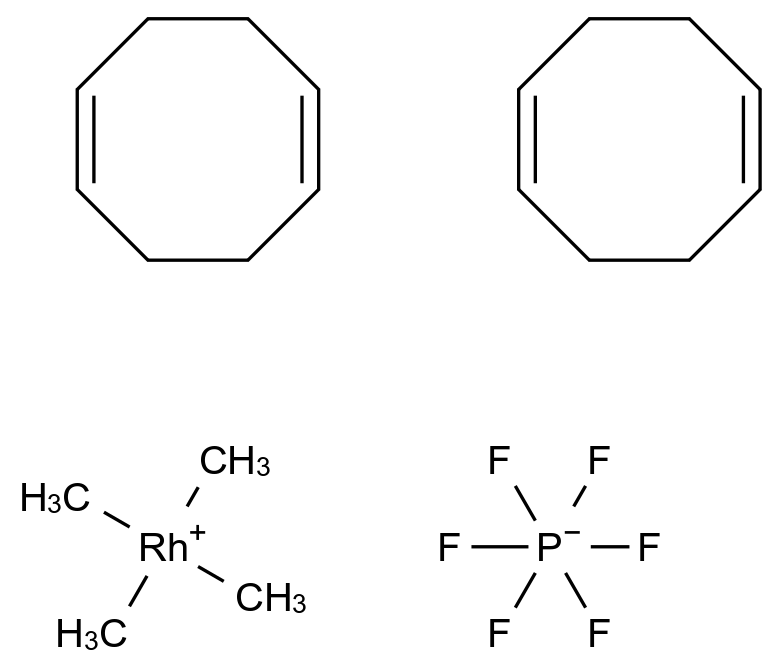  Bis(cycloocta-1,5-diene)rhodium(I) hexafluorophosphate CAS 62793-31-1 结构式 Chemical Structure