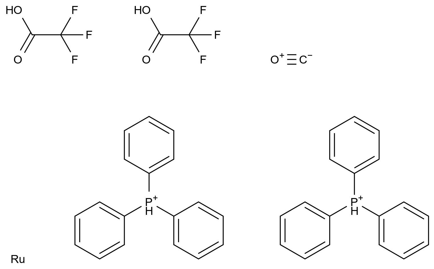  Carbonylbis(trifluoroacetato)bis(triphenylphosphine)ruthenium CAS 65912-34-7 结构式 Chemical Structure