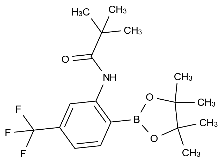 N-(2-(4,4,5,5-tetramethyl-1,3,2-dioxaborolan-2-yl)-5-(trifluoromethyl)phenyl)pivalamide CAS 2390149-57-0 chemical structure