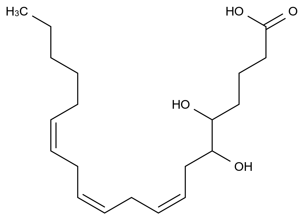 (8Z,11Z,14Z)-5,6-Dihydroxyicosa-8,11,14-trienoic acid CAS 213382-49-1 结构式 Chemical Structure