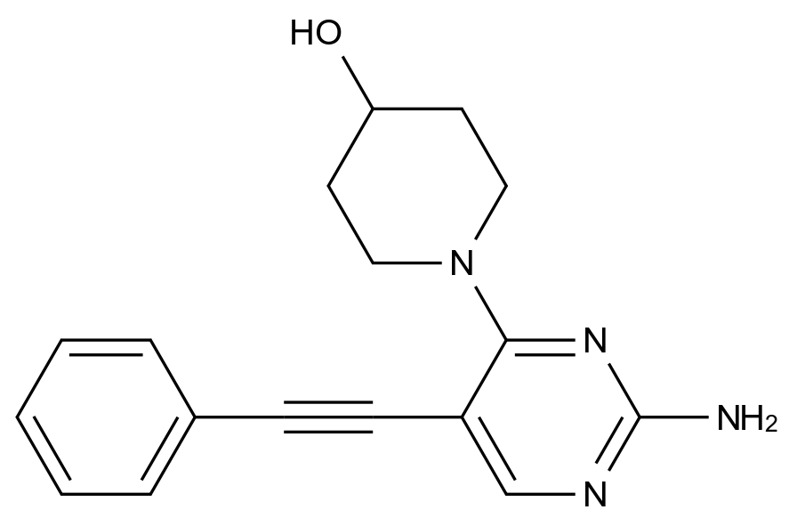 1-(2-Amino-5-(phenylethynyl)pyrimidin-4-yl)piperidin-4-ol CAS 393855-96-4 chemical structure