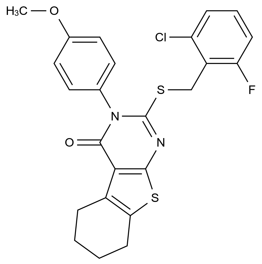  2-((2-Chloro-6-fluorobenzyl)thio)-3-(4-methoxyphenyl)-5,6,7,8-tetrahydrobenzo[4,5]thieno[2,3-d]pyrimidin-4(3H)-one CAS 477331-43-4 结构式 Chemical Structure