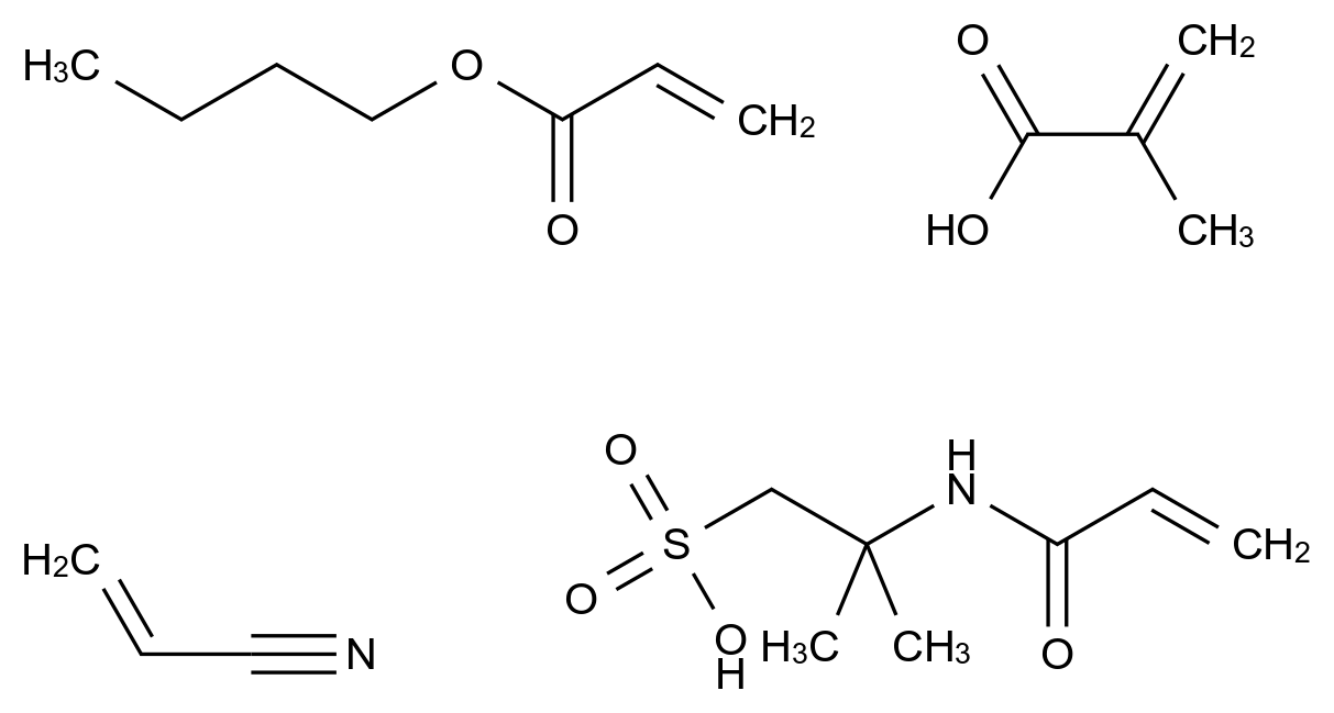  2-Propenoic acid, 2-methyl-, polymer with butyl 2-propenoate, 2-methyl-2-[(1-oxo-2-propen-1-yl)amino]-1-propanesulfonic acid and 2-propenenitrile CAS 67953-68-8 结构式 Chemical Structure
